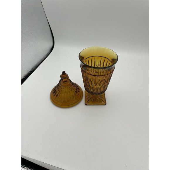 MT. VERNON INDIANA Amber CANDY DISH Vintage - Picture 2 of 3